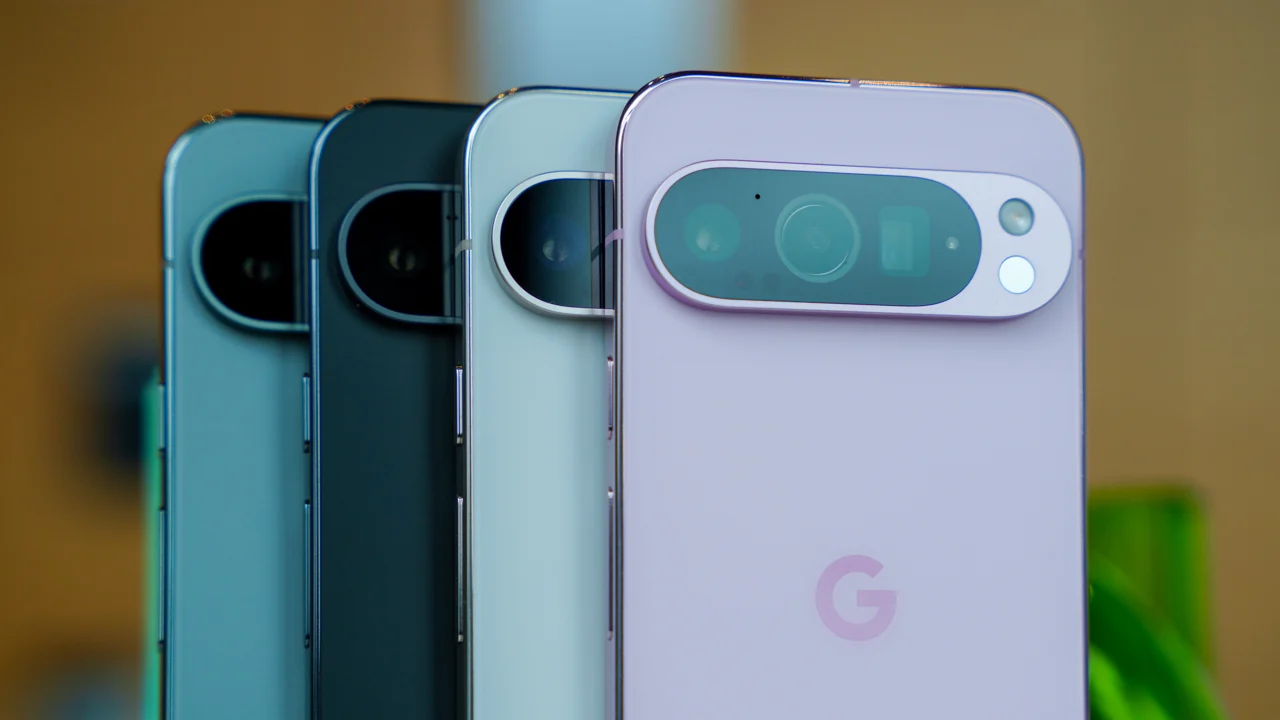 Google Pixel Nine Pro XL showing different color options and its display